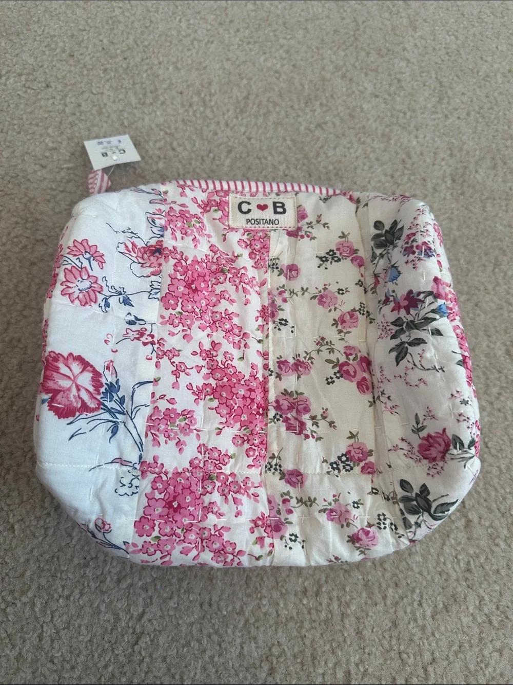 C·B Positano Pink Floral Quilted Travel Cosmetic Bag